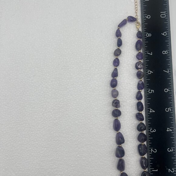 Purple Amethyst Necklace Chunky Marbled Graduated Beads 18-20" Gold-Tone Accents - Picture 4 of 4
